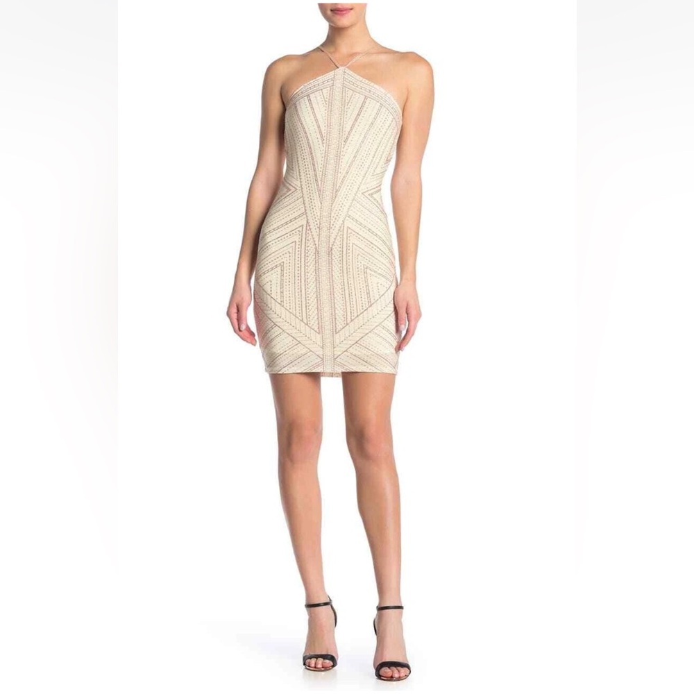 JUMP Women's Constellation Glitter Halter Neck Cocktail Dress Ivory Size M NWOT